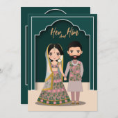 新郎新婦かわいいカップルインディアン漫画 セーブザデート (正面/裏面)