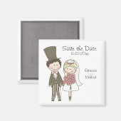 新郎新婦かわいい漫画デート結婚を救う マグネット (正面/裏面)