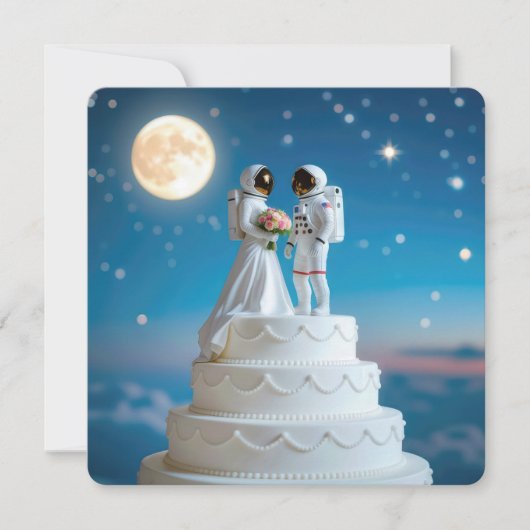 新郎新婦がケーキを結婚食べる 招待状 (正面)