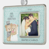 新郎新婦がフォト初めてのクリスマス シルバープレートフレームオーナメント (左)