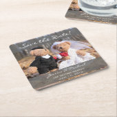 新郎新婦くまは日付を救います スクエアペーパーコースター (アングル)