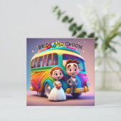 新郎新婦とレインボーバス 招待状 (スタンド正面)