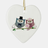 新郎新婦のかわいいフクロウの芸術 セラミックオーナメント (右)