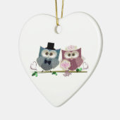 新郎新婦のかわいいフクロウの芸術 セラミックオーナメント (左)