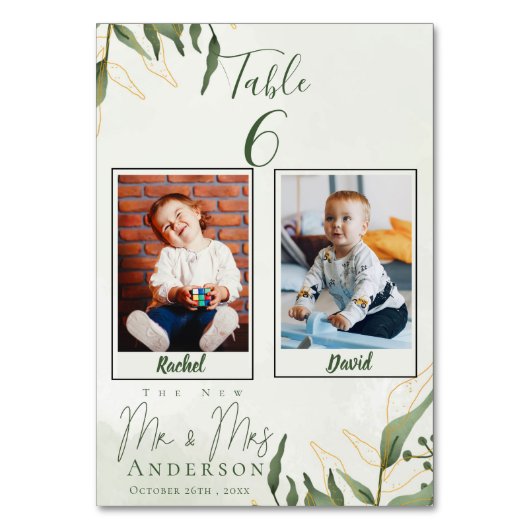 新郎新婦のかわいい子ども結婚時代の写真 テーブルナンバー (正面)