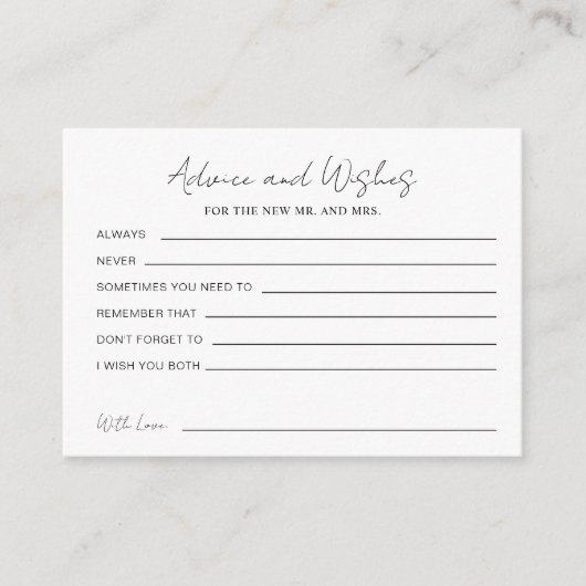 新郎新婦のためのアドバイスミセス結婚・ミセス エンクロージャーカード (正面)