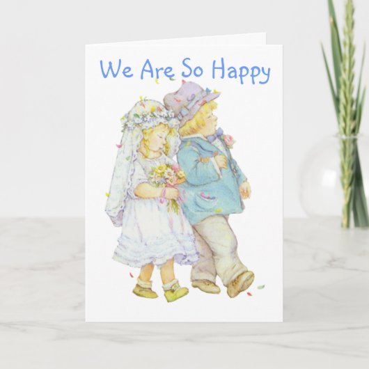 新郎新婦のための子供からの招待の結婚 サンキューカード (正面)