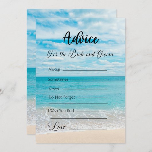 新郎新婦のアドバイスビーチと海 招待状 (正面/裏面)