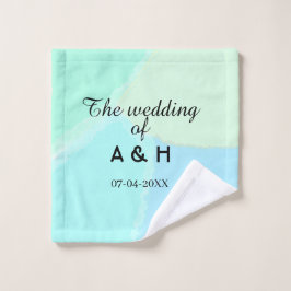 新郎新婦のイニシャルと挙式日付の入った結婚式 ウォッシュタオル