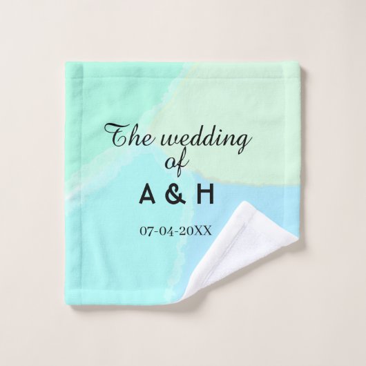 新郎新婦のイニシャルと挙式日付の入った結婚式 ウォッシュタオル (ウォッシュタオル)