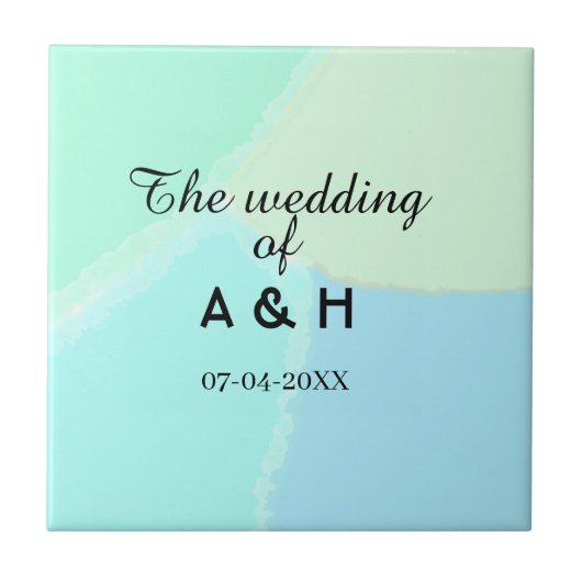 新郎新婦のイニシャルと挙式日付の入った結婚式 タイル (正面)