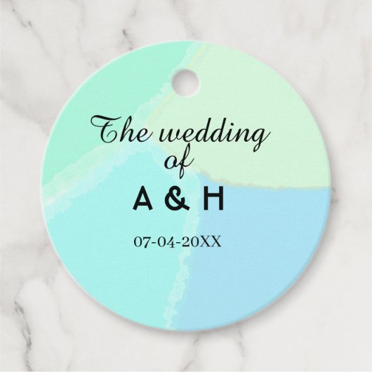 新郎新婦のイニシャルと挙式日付の入った結婚式 フェイバータグ (正面)