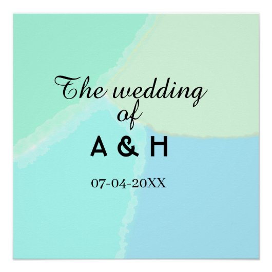 新郎新婦のイニシャルと挙式日付の入った結婚式 ポスター (正面)