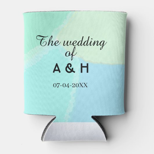 新郎新婦のイニシャルと挙式日付の入った結婚式 缶クーラー (正面)