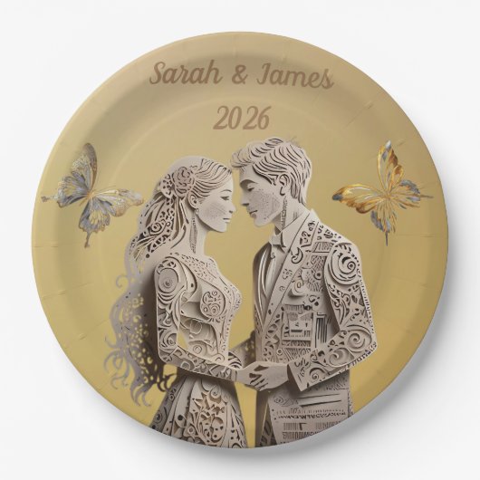 新郎新婦のウェディングギフト ペーパープレート (正面)