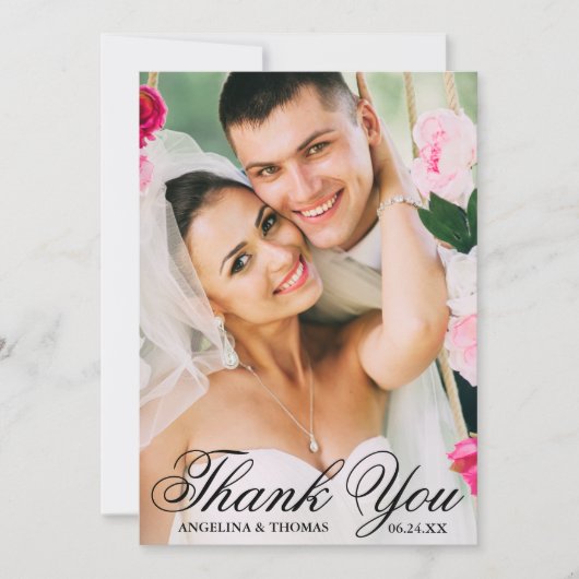 新郎新婦のエレガントな結婚式ありがとう写真 サンキューカード (正面)
