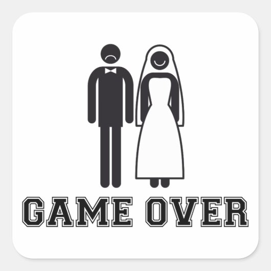 新郎新婦のカップル結婚をゲーム スクエアシール (正面)