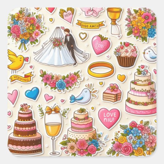 新郎新婦のステッカーコレクション» スクエアシール (正面)