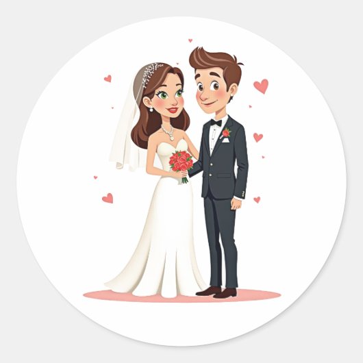 新郎新婦のステッ結婚カー ラウンドシール (正面)