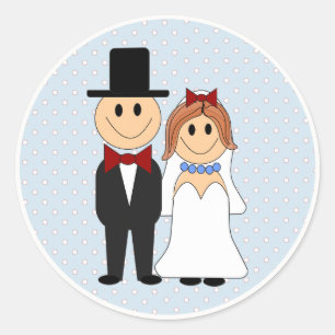 新郎新婦のブルー結婚水玉模様シール ラウンドシール