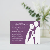 新郎新婦のプラムの葉書を結婚保存する 案内ポストカード (スタンド正面)