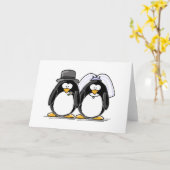 新郎新婦のペンギン カード (黄色い花)