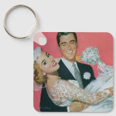 新郎新婦のヴィンテージ運ウェディング キーホルダー (正面)