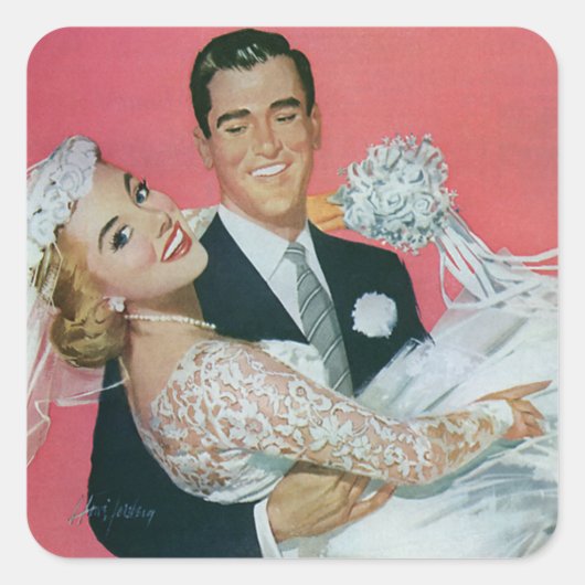 新郎新婦のヴィンテージ運ウェディング スクエアシール (正面)