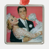 新郎新婦のヴィンテージ運ウェディング メタルオーナメント (正面)