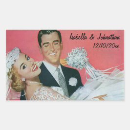 新郎新婦のヴィンテージ運ウェディング 長方形シール
