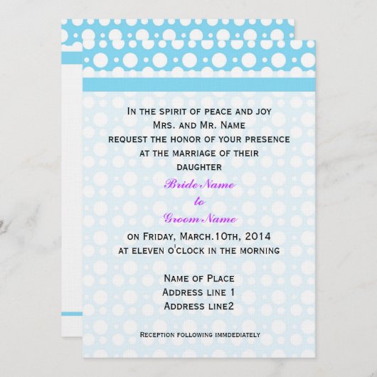 新郎新婦の両親からの結婚式招待状。 招待状 (正面/裏面)