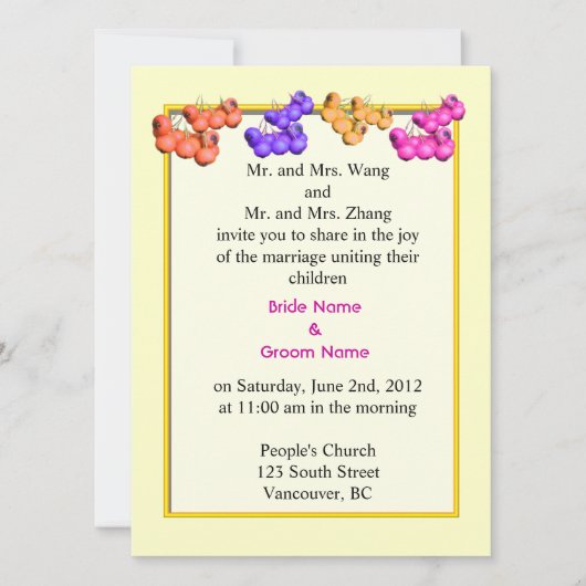 新郎新婦の両親からの結婚式招待状 招待状 (正面)