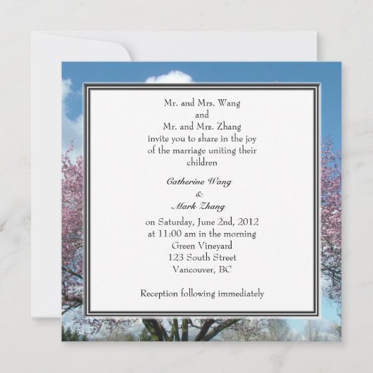 新郎新婦の両親結婚式招待状 招待状 (正面)