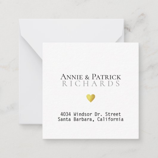 新郎新婦の住所結婚付き名刺 ノートカード (正面)