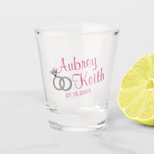 新郎新婦の名前を付けた記念撮影ガラス ショットグラス (正面)