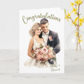 新郎新婦の名前カスタムウェディングおめでとう カード (黄色い花)