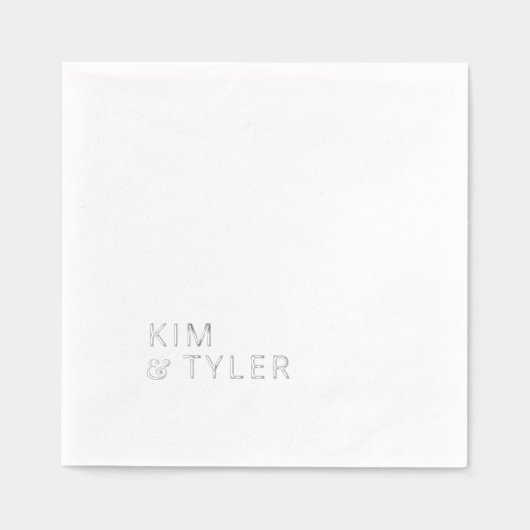新郎新婦の名前シンプルタイポグラフィ結婚の 箔ナプキン (正面)