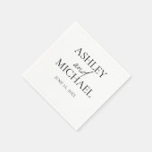 新郎新婦の名前ミニマル白黒スクリプト日 スタンダードカクテルナプキン (角)