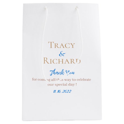 新郎新婦の名結婚前に感謝 ミディアムペーパーバッグ (正面)