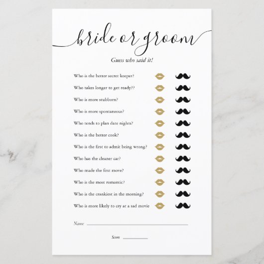 新郎新婦の推測ブライダルシャワーゲーム (正面)