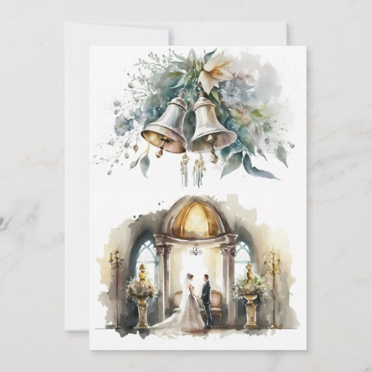 新郎新婦の教会と花模様結婚 招待状 (裏面)