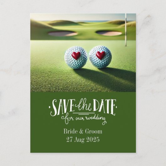 新郎新婦の日結婚付をゴルフ ポストカード (正面)