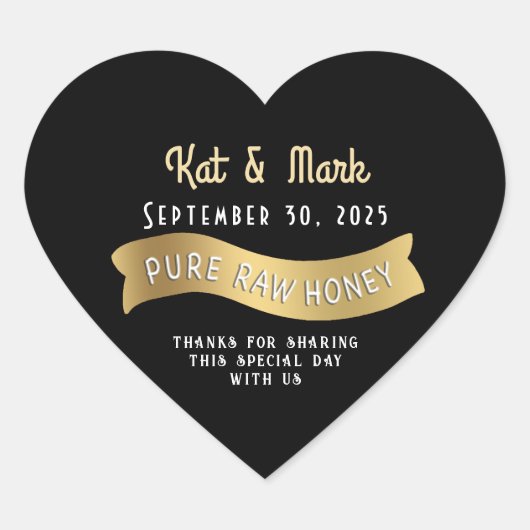 新郎新婦の日結婚付金ゴールドバナーハートハニー ハートシール (正面)