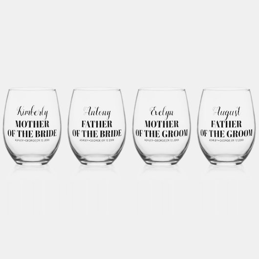 新郎新婦の母結婚父 ステムなしワイングラス (正面)