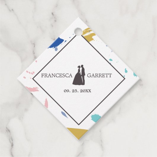 新郎新婦の灰色のシルエット フェイバータグ (正面)