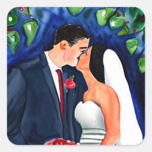 新郎新婦の結婚キス スクエアシール