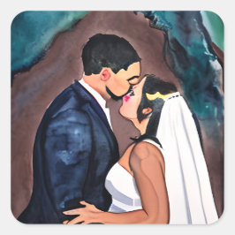 新郎新婦の結婚キス スクエアシール