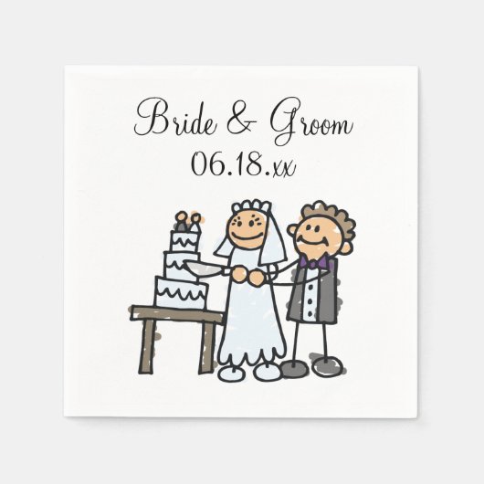 新郎新婦の結婚ケーキ一緒に紙ナプキン スタンダードカクテルナプキン (正面)