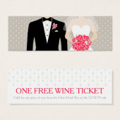 新郎新婦の赤結婚無料ワイン券カード (正面&裏面)