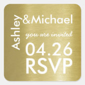 新郎新婦の金ゴールドフェイク結婚式の出欠 スクエアシール (正面)
